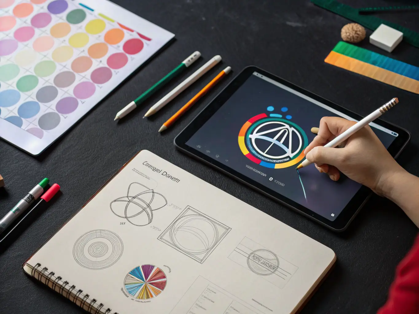 A visually striking image representing brand development, featuring a logo design process, brand guidelines, and visual elements that capture the essence of a unique brand identity.